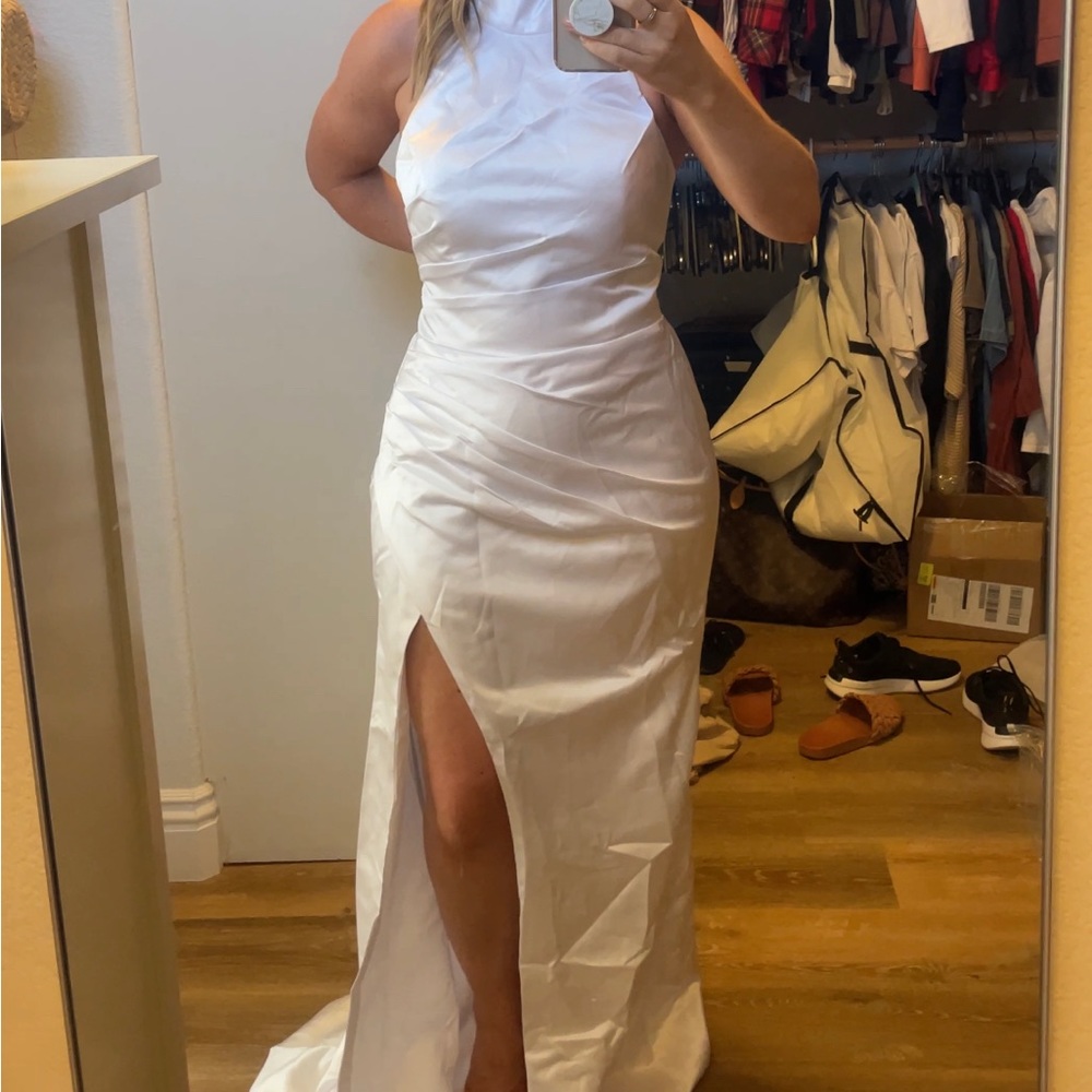 White satin high neck formal/wedding dress.